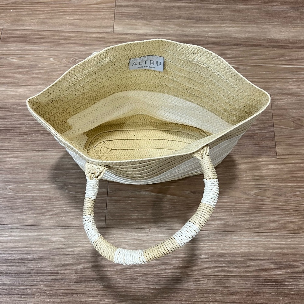 Altru New Stripped Straw Tote HandBag Light Beige - Picture 7 of 8